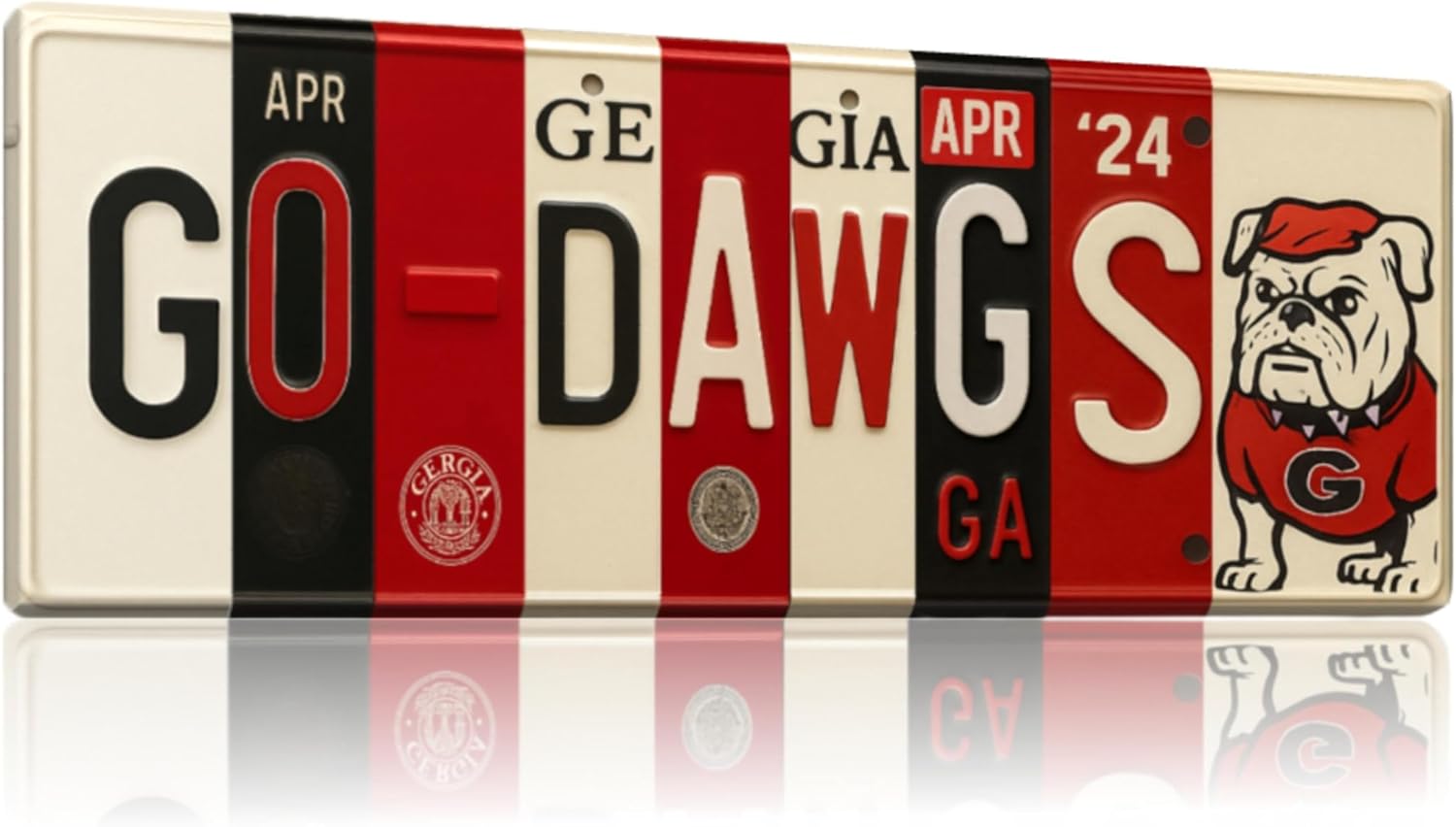 Georgia Bulldogs Go Dawgs License Plate Sign - Metal Wall Art 16x6 Inch Aluminum - Red Black - SEC UGA Fan Cave Dorm Room Decor - UV-Resistant Ready to Hang College Wall Sign