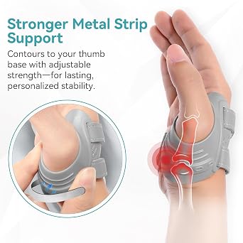 FORTEMOTUS CMC Thumb Brace, Thumb CMC Joint Support Stabilizer for Pain Relief, Tendonitis, Instability, Lightweight & Adjustable Thumb Support Brace for Men and Women (Ash, Right Hand, Medium)