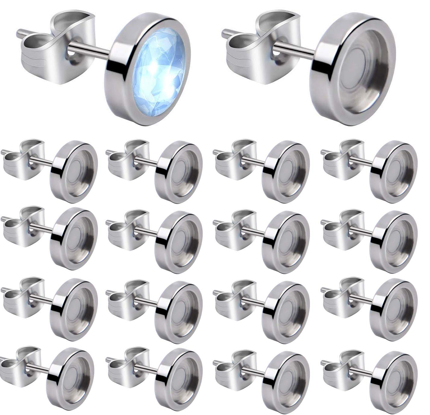 AylifuEarring Studs, 50 Pieces Silver Blank Earrings Thicken Cabochon Setting Post Flat Pins and 50 Earrings Backs,6mm