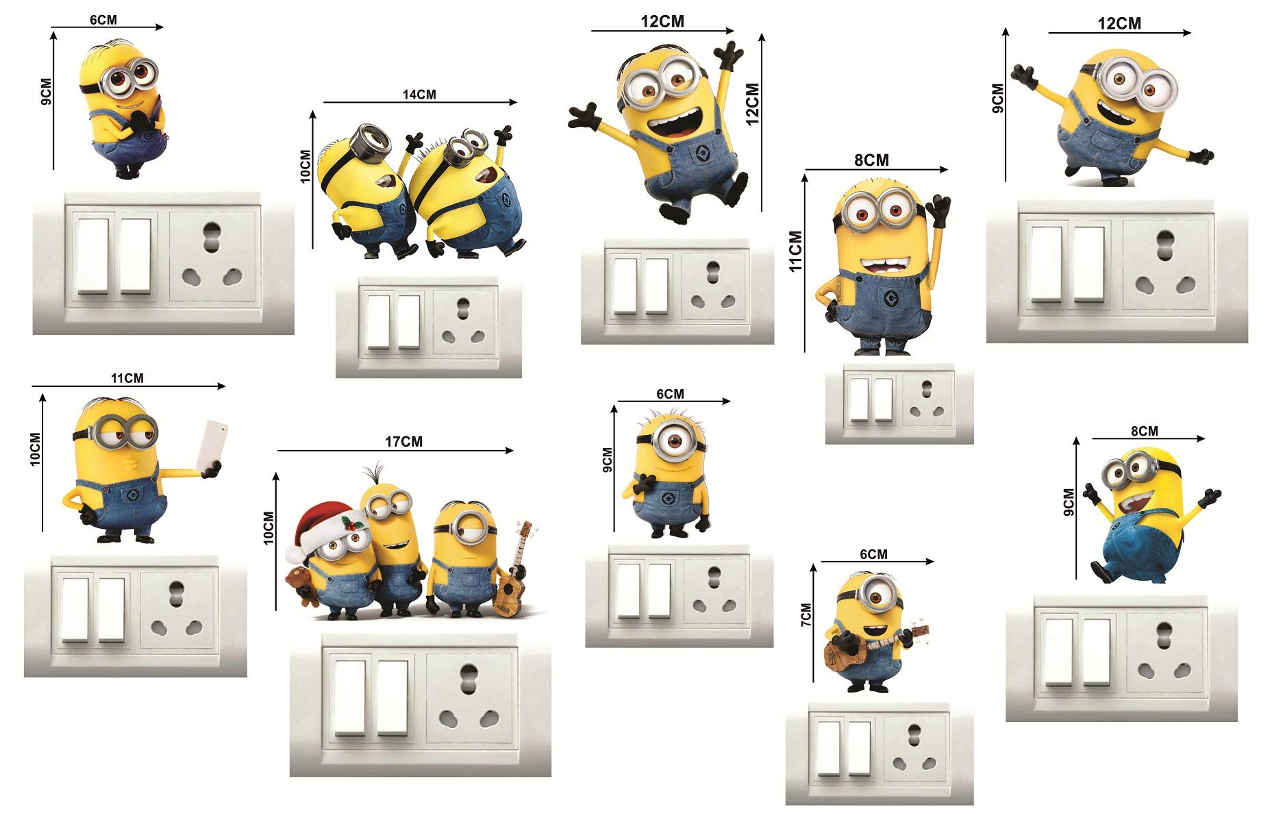 Decor Villa Minions Switch Board Wall Sticker & Decal for Living Room, Bedroom, Office (Vinyl, Standard, Multicolour) Size 30x30 cm