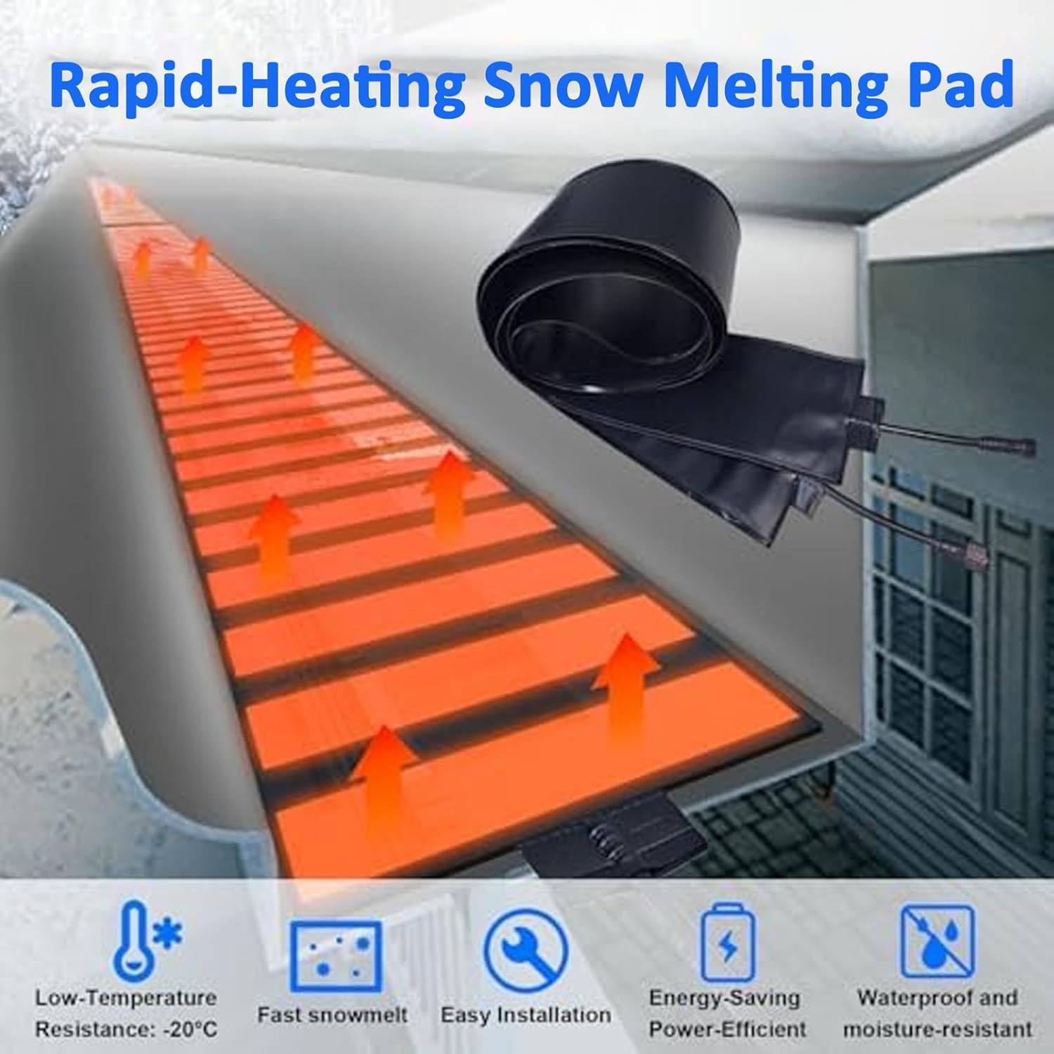 Outdoor Electric Snow Melting Mats for Roof & Gutters - Heat Tape for Ice Dams & Pipes, PVC De-Icing Kit for Winter Snow Removal, 24.9ft (760cm) - Prevent Ice Build-Up!