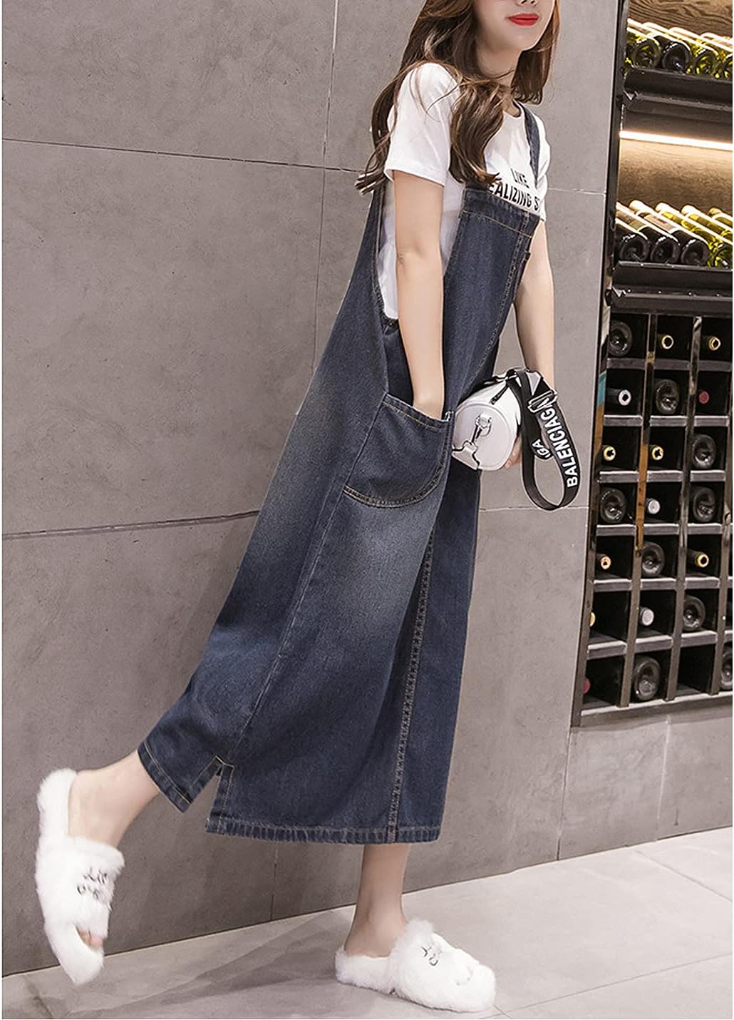 Women's Denim Strap Dress Large Size Loose Casual Solid Color Mid-Length Skirt - Image 2