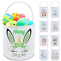 Vista 14 de Cesta de Pascua personalizada con nombre, bolsas de lona personalizadas para niños, cestas de Pascua para bebés, niños y niñas, color rosa