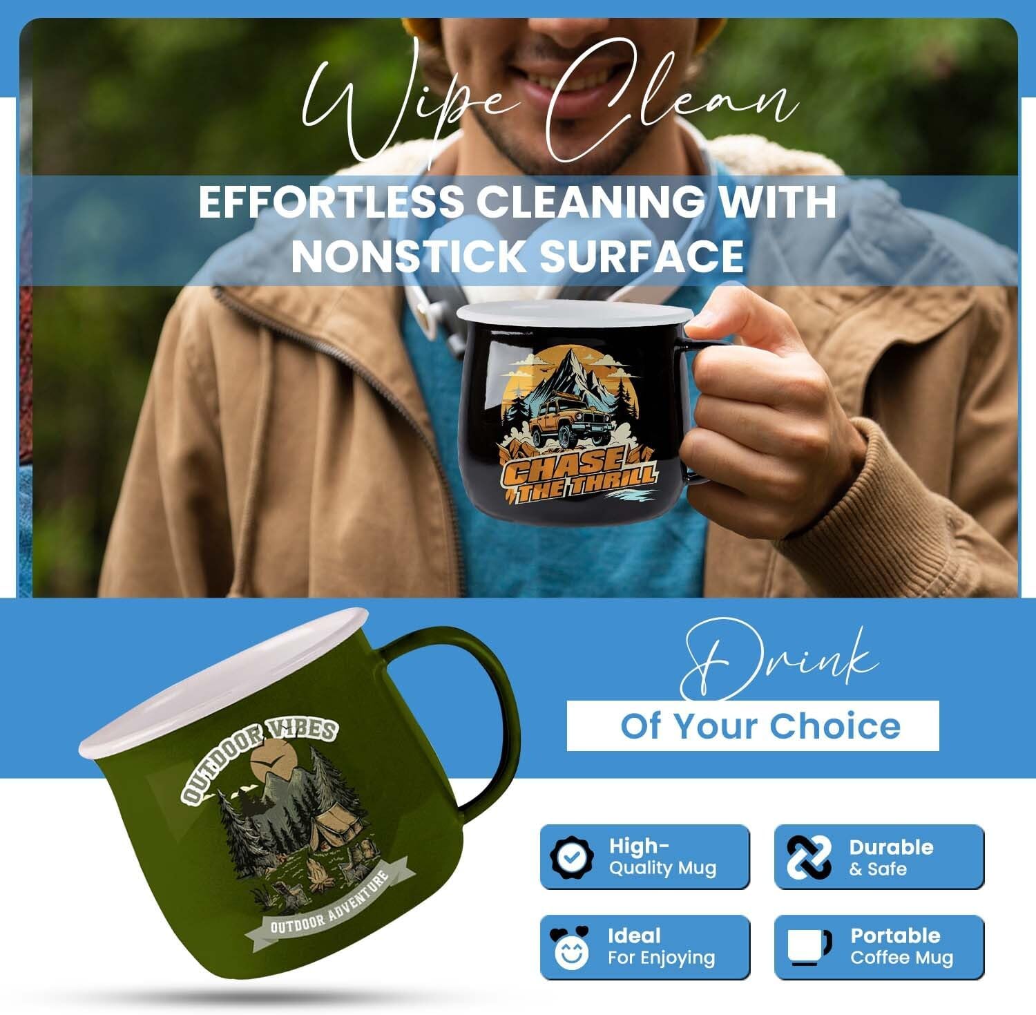 Toughty Enamel Camping Coffee Mug – Stainless Steel Portable Mug for Camping, Hiking, RV, Travel & Outdoor, Rust-Resistant & Lightweight, Durable Insulated Cup w/Handle – 12 oz, Multicolor, 4-Pack - Image 3