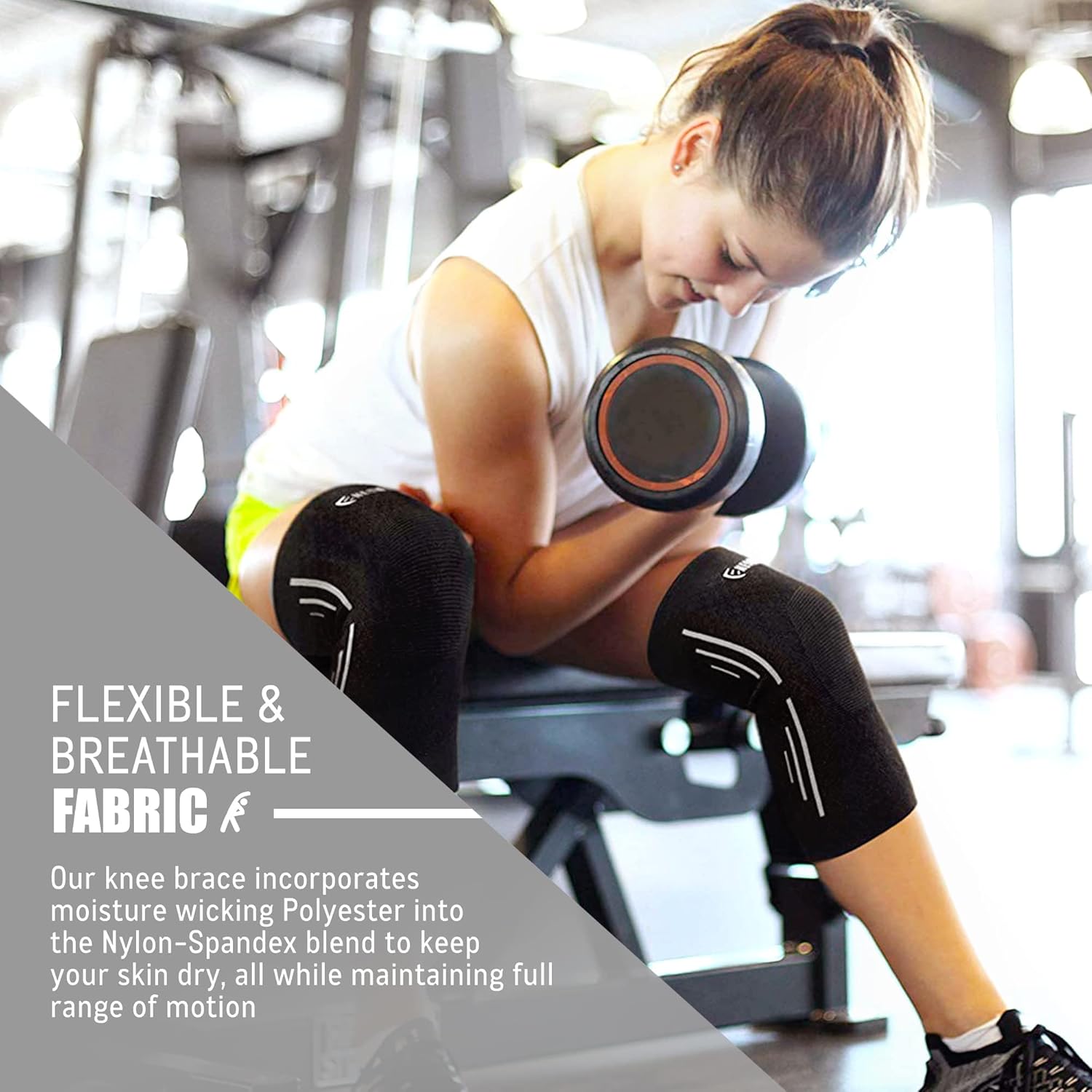 NeoAlly® - Sports Knee Sleeves for Women and Men, Knee Compression Sleeves for Knee Pain, Knee Support for Running, Jumping, and Intense Workout, Black & Grey, Large