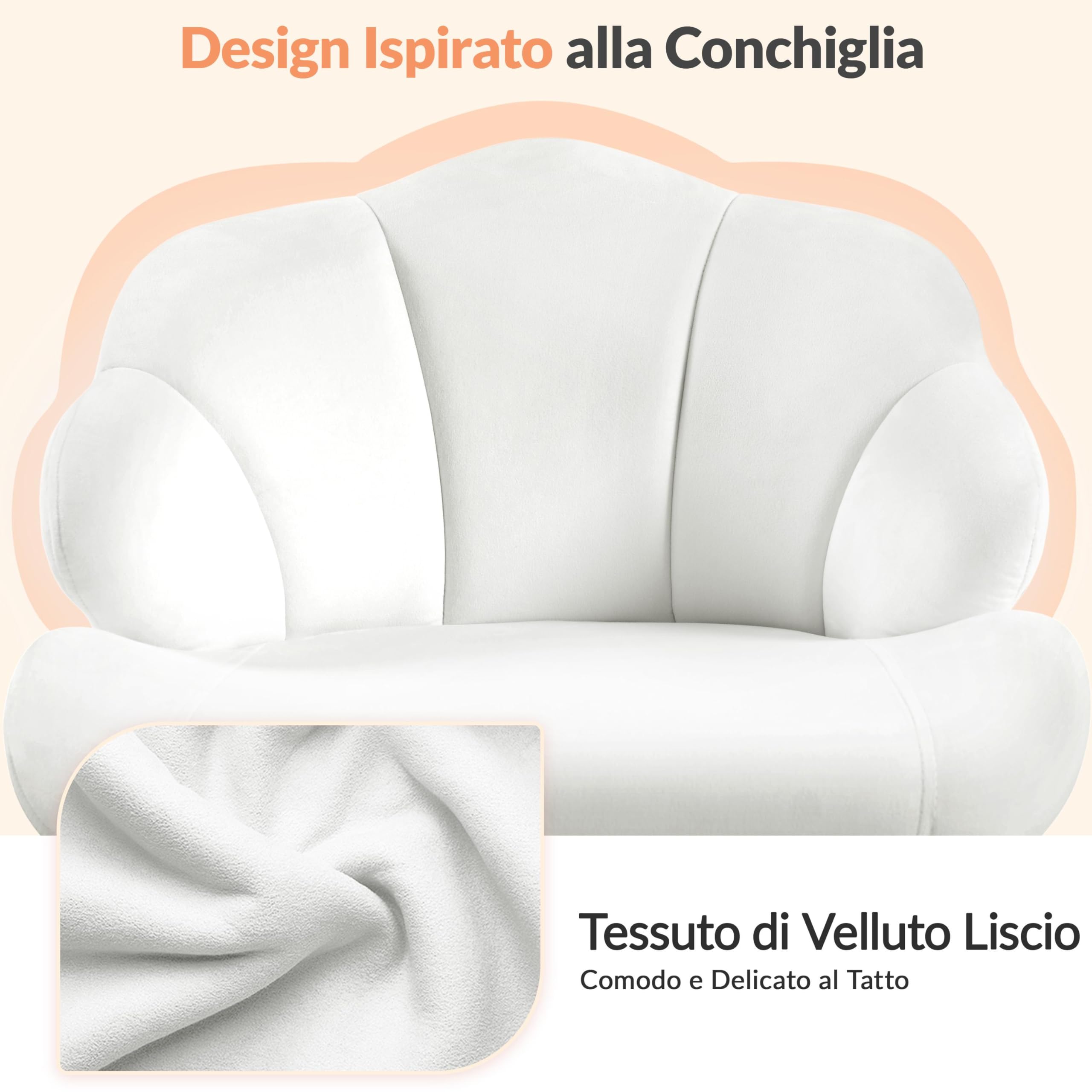 Yaheetech Sedia Ufficio Scrivania Cameretta Bianca Senza Braccioli Ergonomica in Velluto con Ruote Girevole Altezza Regolabile Schienale Design Conchiglia Imbottito Portata 136 KG