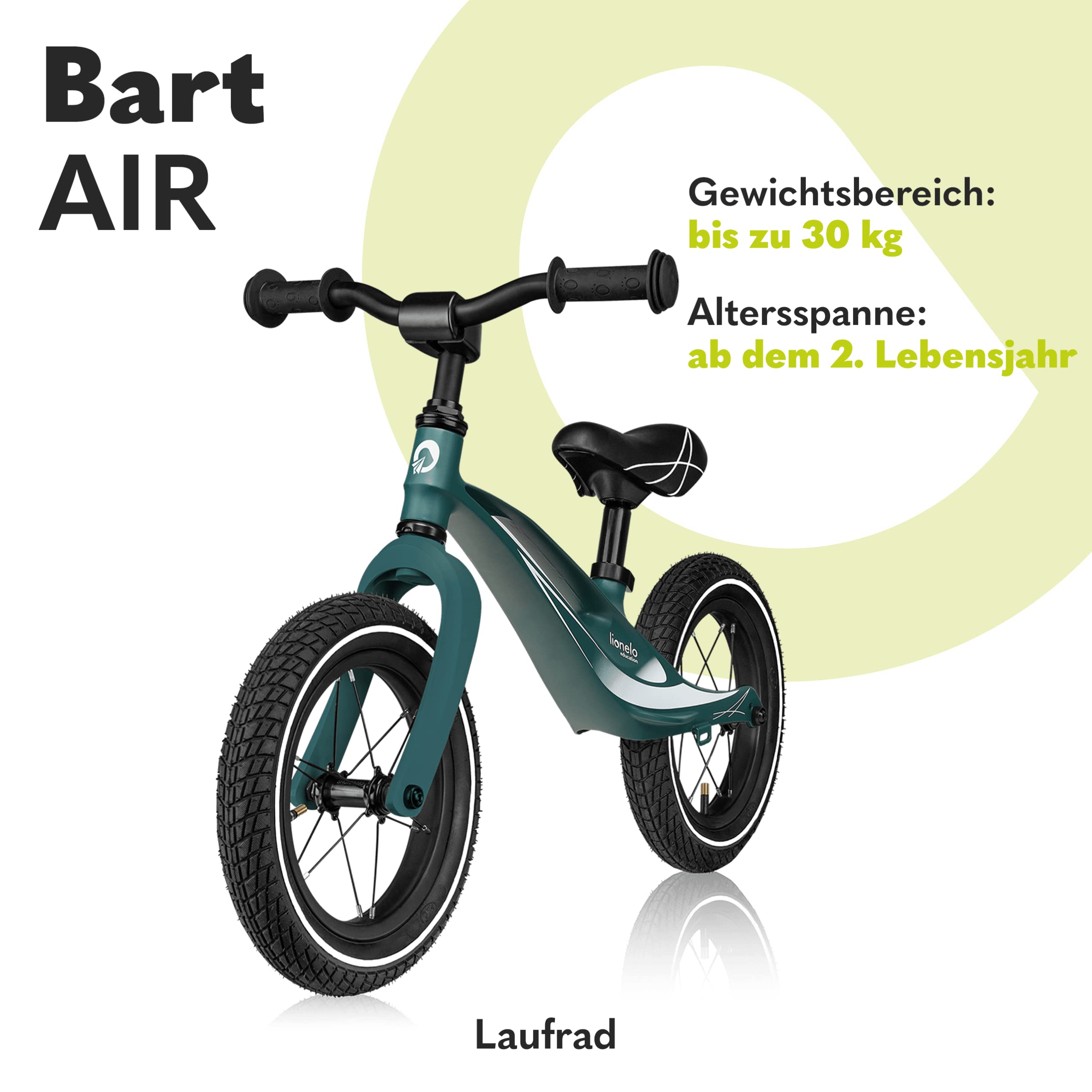 Lionelo Bart Air Laufrad ab 2 Jahre bis zu 30 kg, Magnesiumrahmen, 12 Zoll Räder, Lenkrad und Sattel höhenverstellbar, Lenkradschloss, Fußstütze, Tragegriff, Ultraleicht