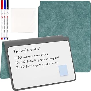 SAYEEC Whiteboard Notebook, Portable Dry Erase Board with 3 Colors Fineliner Pens, Blue PU Cover Erasable Handheld White B...