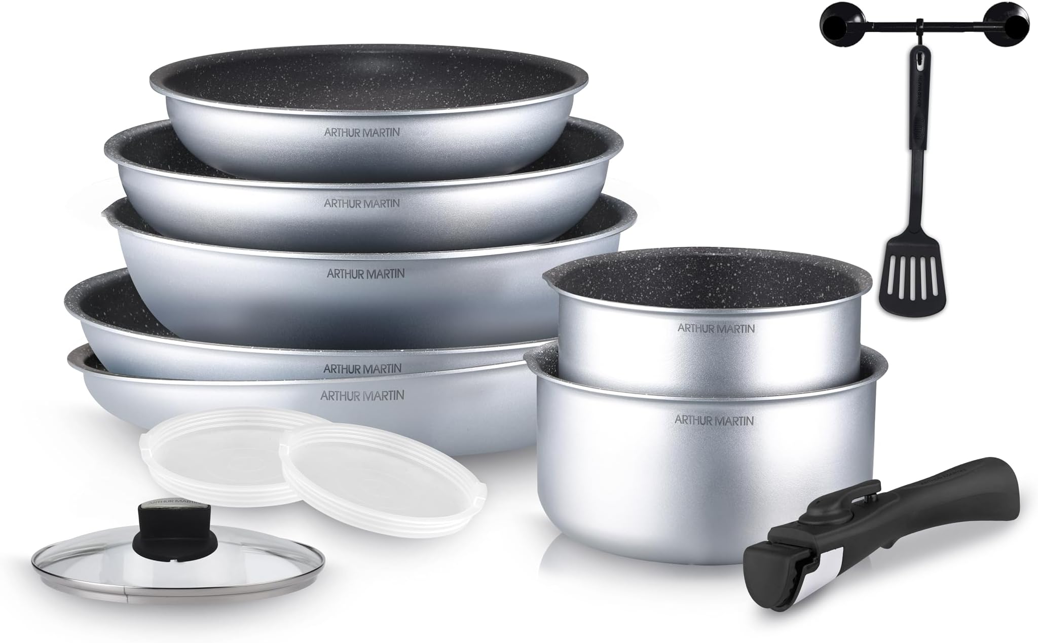 Batterie De Cuisine Arthur Martin 15 Pièces – Poignées Amovibles, Compatible Induction, Revêtement Antiadhésif