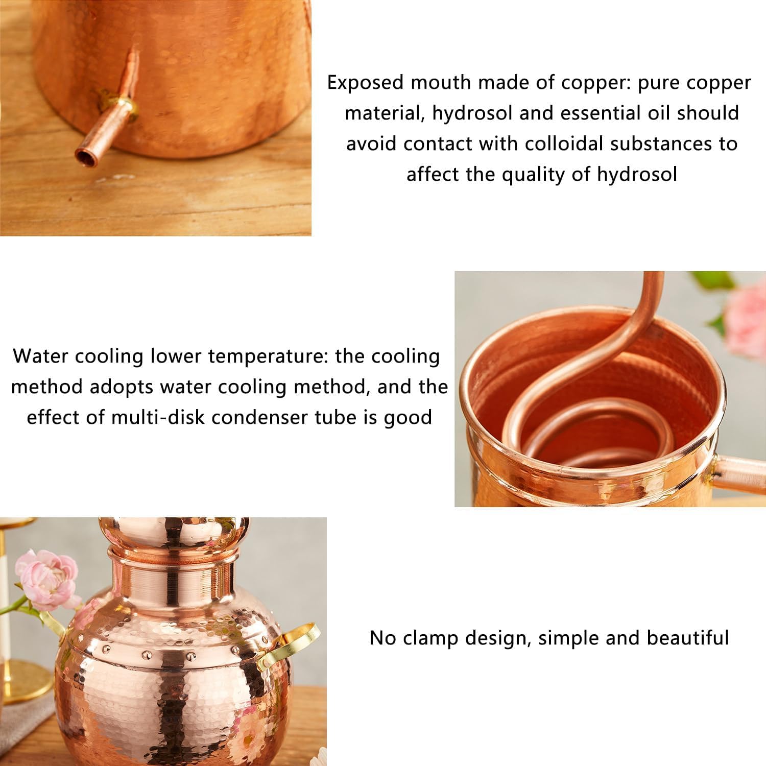 Alambique De Cobre De 3 litros, Kit para Hacer Cerveza Casera, Método De Enfriamiento por Agua, Llama Abierta Y Calefacción por Placa De Inducción, con Termómetro, Tubo De Enfriamiento