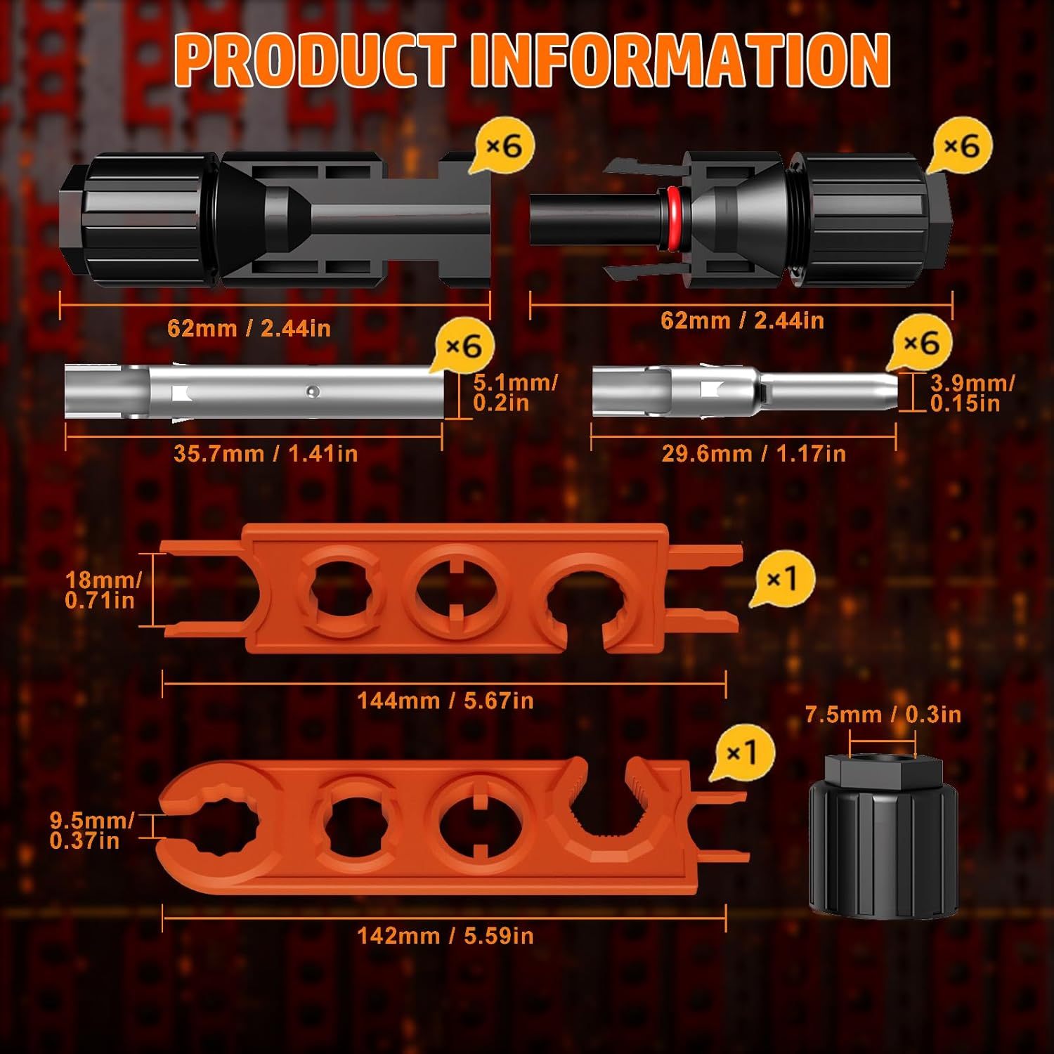 PEBA Solar Crimping Tool - Solar Crimper for AWG16/14/12/10 Solar PV Wire, with 12 Pcs Connectors, Wire Stripper, Cable Cutter, Connector Spanner Wrench, Complete Solar Assembly Tool Box