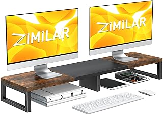 Zimilar Dual Monitor Stand Riser, Large Monitor Stand for Desk, Wood Monitor Riser with Storage Organizer for Home Office, Monitor Stands for 2 Monitors, Desktop Wooden Monitor Riser for Computer