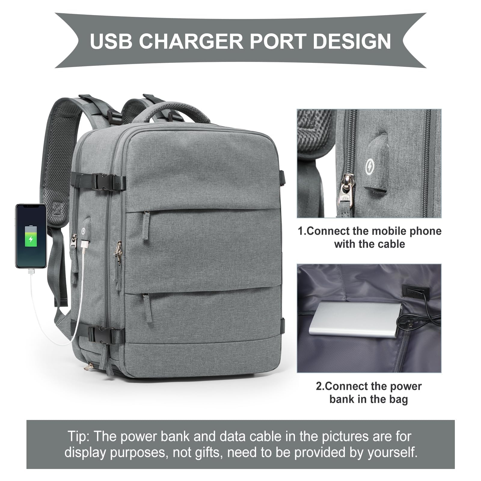 SZLX Zaino da viaggio grande da donna da viaggio zaino da escursionismo sportivo da esterno impermeabile zaino da scuola casual laptop da 14 pollici con porta di ricarica USB scomparto per scarpe