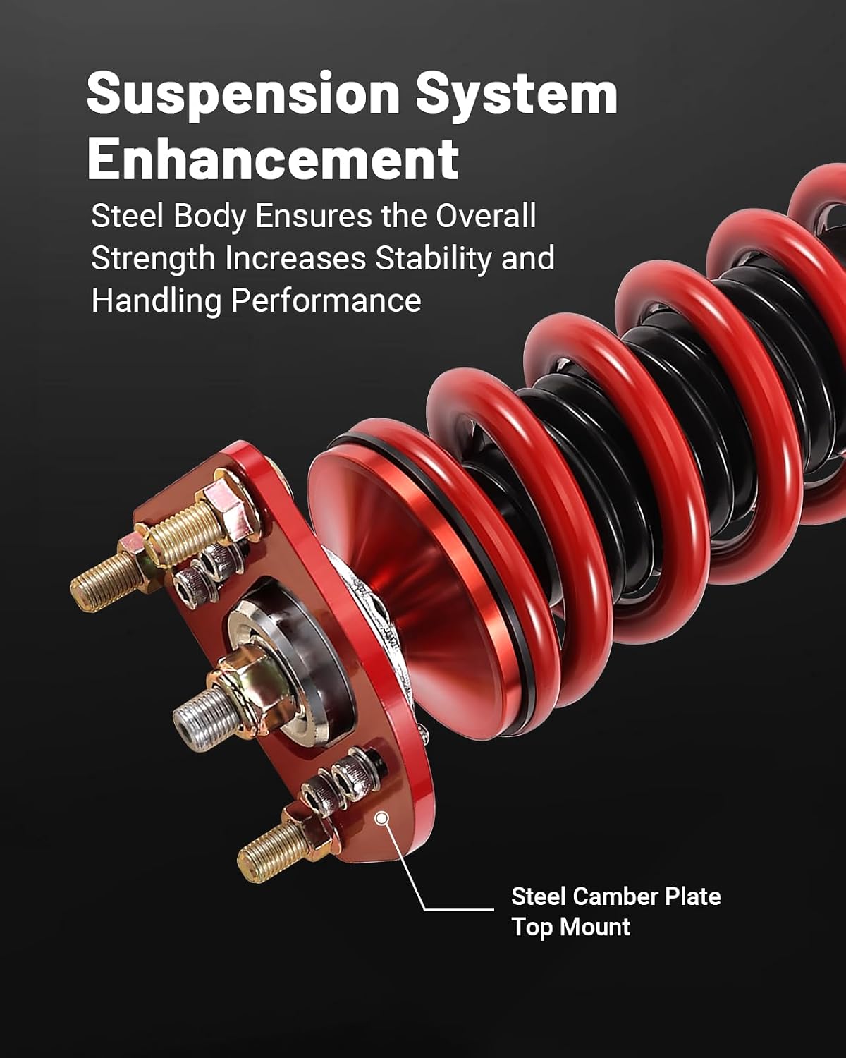 EVIL ENERGY Coilovers Compatible for Ford Mustang 1994-2004, Height Adjustable Lowering Kit, Twin-Tube Coilover Suspension Kit for Ford Mustang Base/GT SN95, Red