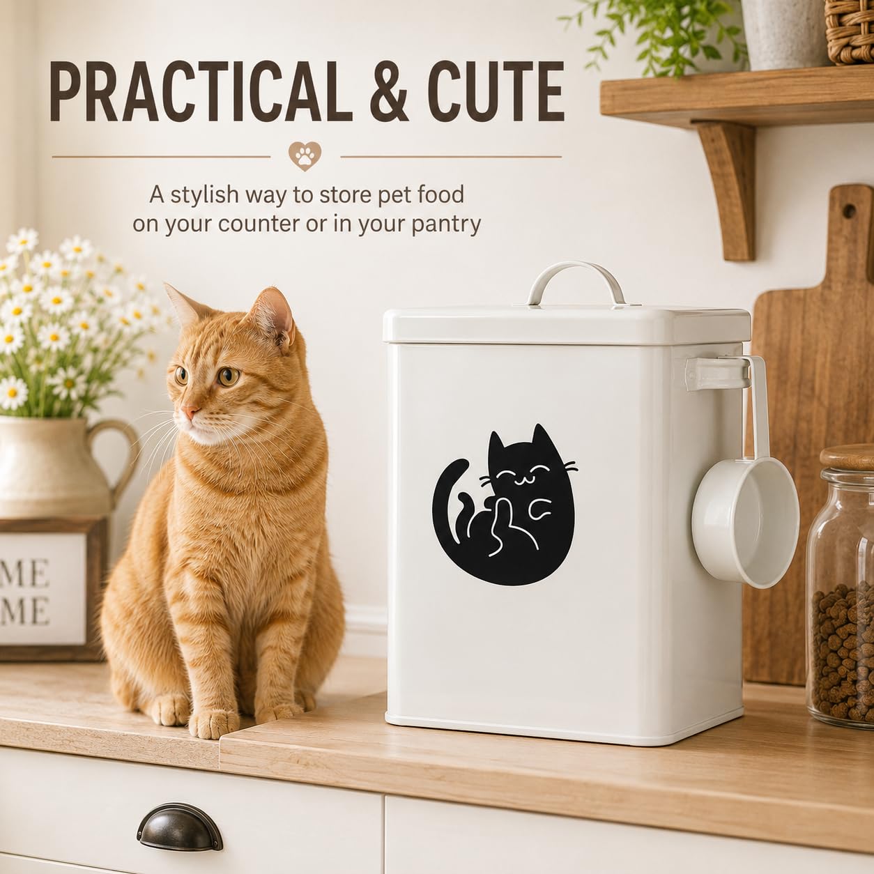 Contenedor de Almacenamiento de Alimentos para Perros de 6 Litros, Contenedor de Comida para Gatos de Metal con Taza Medidora, Latas de Comida para Gatos Cubre Tapas Y Cucharas, Juguetes para(#1)