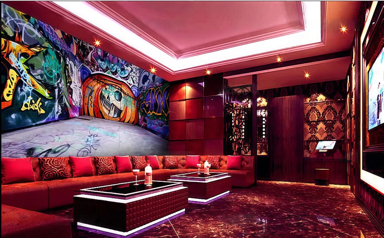 rskjdghshd Wallpaper Three-Dimensional Space Personality Street Graffiti Theme Bar Western Restaurant Background Wall Mural Afternoon Tea Coffee Shop Wallpaper,3D,350x245cm