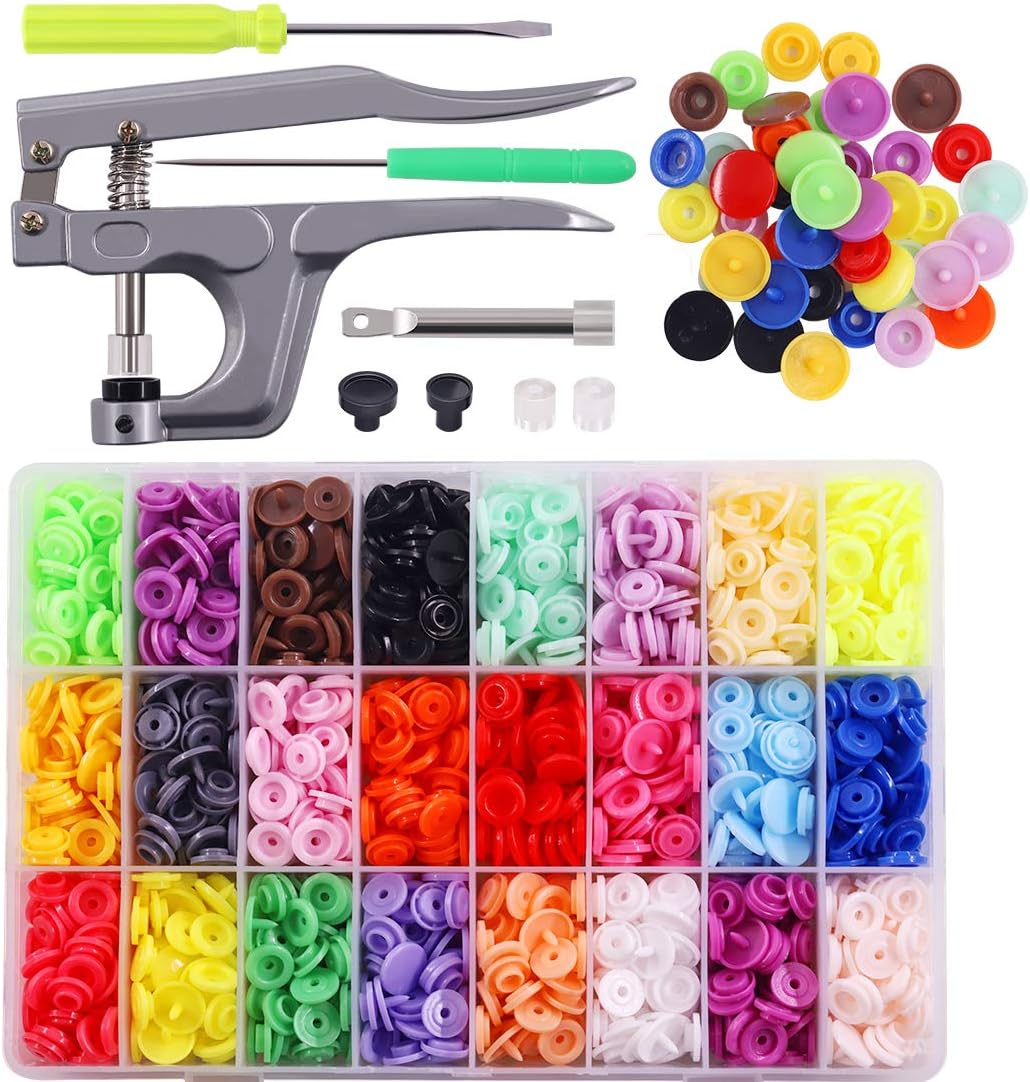 Glarks 384Pcs T5 Snaps Plastic Buttons with Snaps Press Pliers Set for Clothes Sewing, Bibs, Rain Coat Crafting