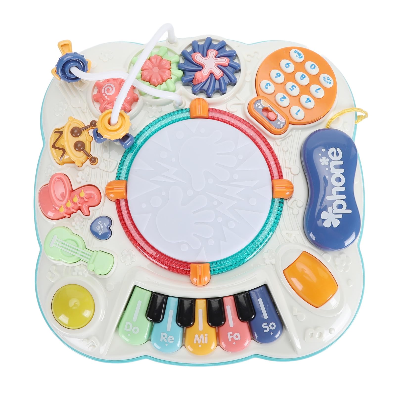 Fdit Centro de Actividades Multifuncional para Bebés Mesa Musical Juguete de Aprendizaje Temprano con Teclado de Piano Engranajes Giratorios Dial Telefónico para el Desarrollo