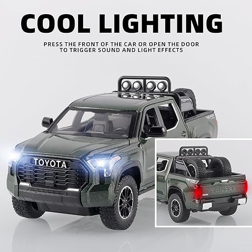 Miniatura 3 de Toy Trucks for Boys 124 Tundra Diecast Metal Model Toy Pickup Truck Pull Back Car Model with Light and Sound Toy Trucks for Boys Age 4-7(Green)