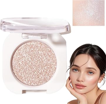 Monochrome Glitter Eyeshadow,White Eyeshadow Single,Shimmer Shadow for Eye Make-Up,Prime Eyes Brightener Eye Shadow,White Highlighter Makeup,Long-Lasting Waterproof,Multi-Use for Eyes & Cheeks Makeup