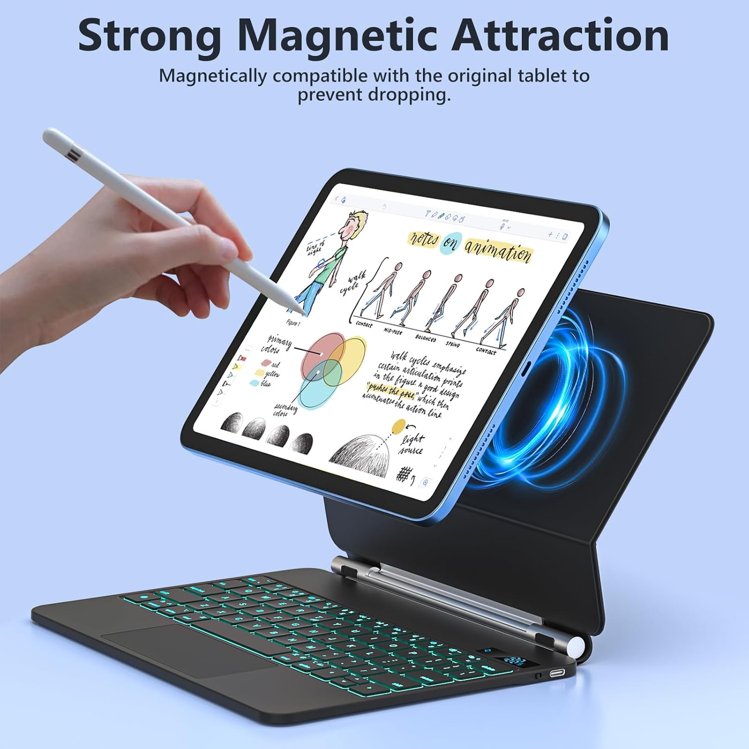 FUWANG Keyboard Case for iPad A16 11th/10th Generation, Magic-Style Magnetic 7 Colors Backlit Keyboard with Multi-Touch Trackpad, Floating Cantilever Stand Keyboard for iPad A16 11 inch/10th 10.9 inch