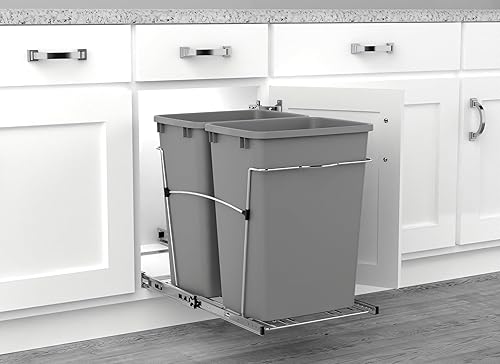 Miniatura 8 de Rev-A-Shelf RV-18KD-17C S - Contenedores de basura deslizantes dobles de 35 cuartos de galón contenedores de reciclaje de basura para gabinetes de