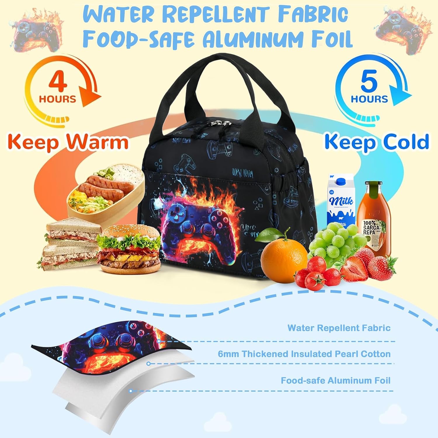 CAMTOP Boys Lunch Box Kids Insulated Lunch Bag Kids Cute Lunchbox for Boys Loncheras Para Niños image 5