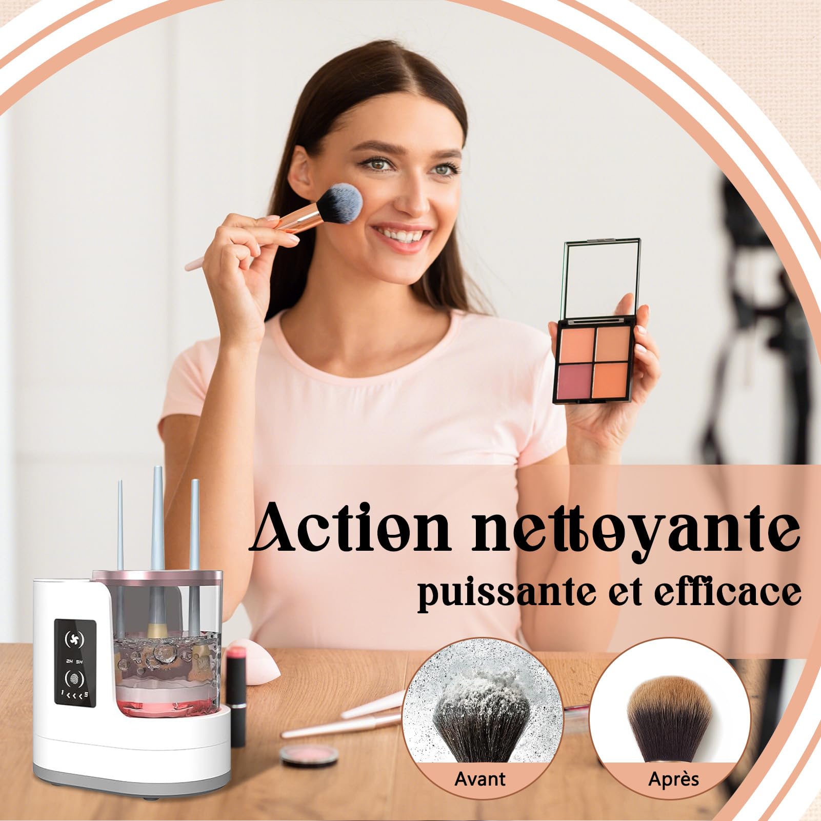 Nettoyeur électrique automatique 3 en 1 pour pinceaux à maquillage avec séchoir, machine à nettoyer à prise murale pour pinceaux à maquillage – incluant station de séchage et soin hygiénique