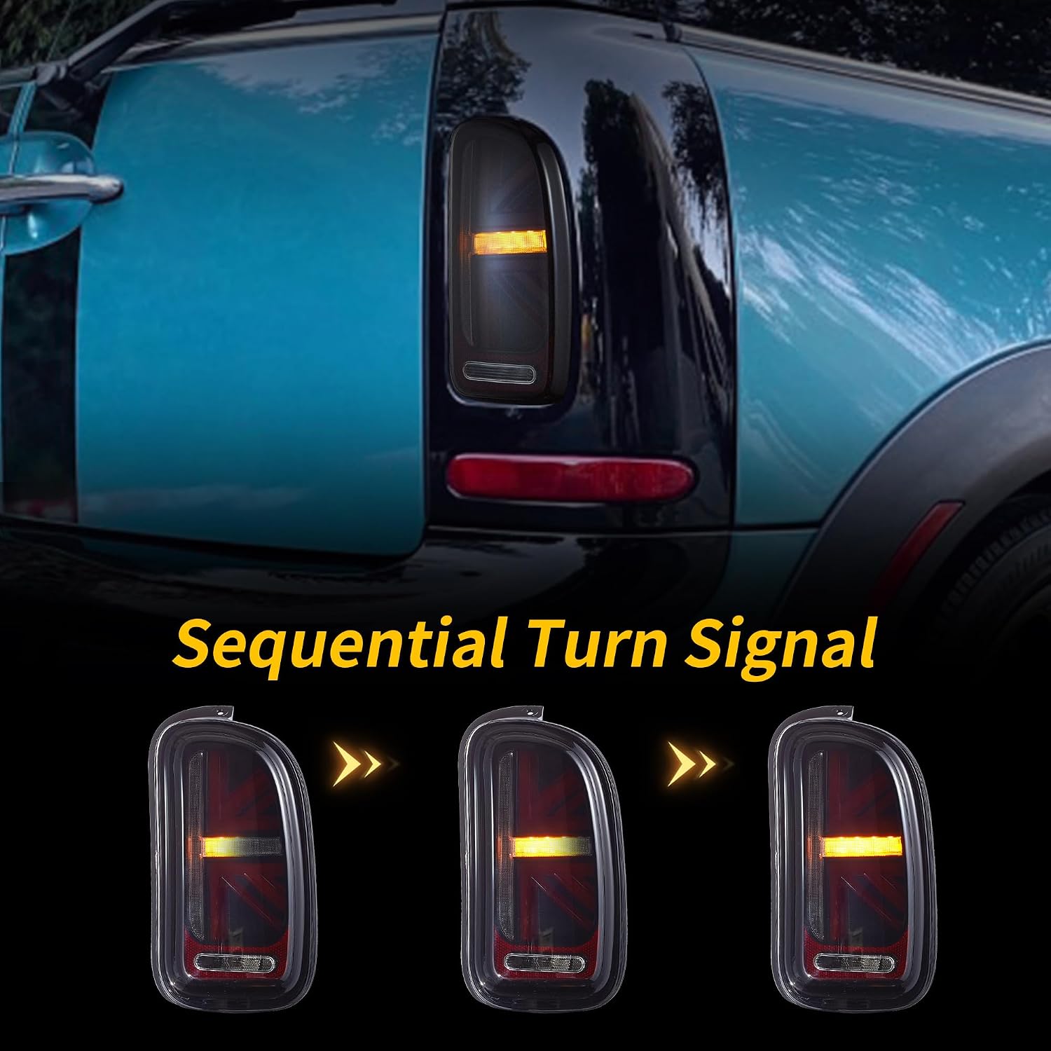 VLAND LED Union Jack Tail Lights Compatible For 2007-2013 Mini Cooper Cooper Clubman R55 Rear Lamp Assembly, No Not For F Series, Plug and Play, Red & Smoked Lens Style
