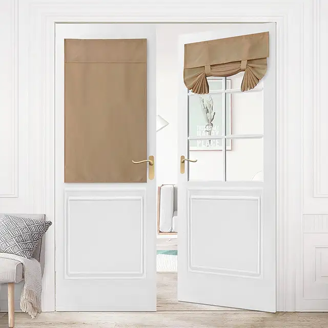 Insulated Roll Up Door Curtain - Thermal Linen French Door Drapes (Khaki, 26x40 inch)