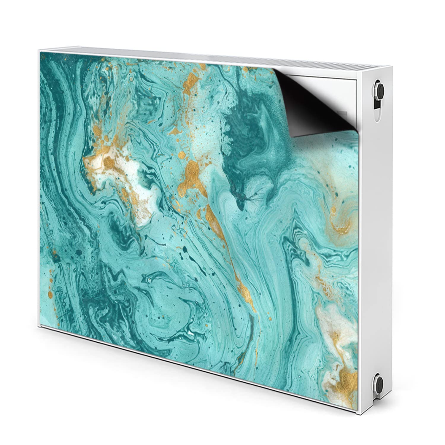 Cache radiateur bleu pour masquer un chauffage usé 80x60cm