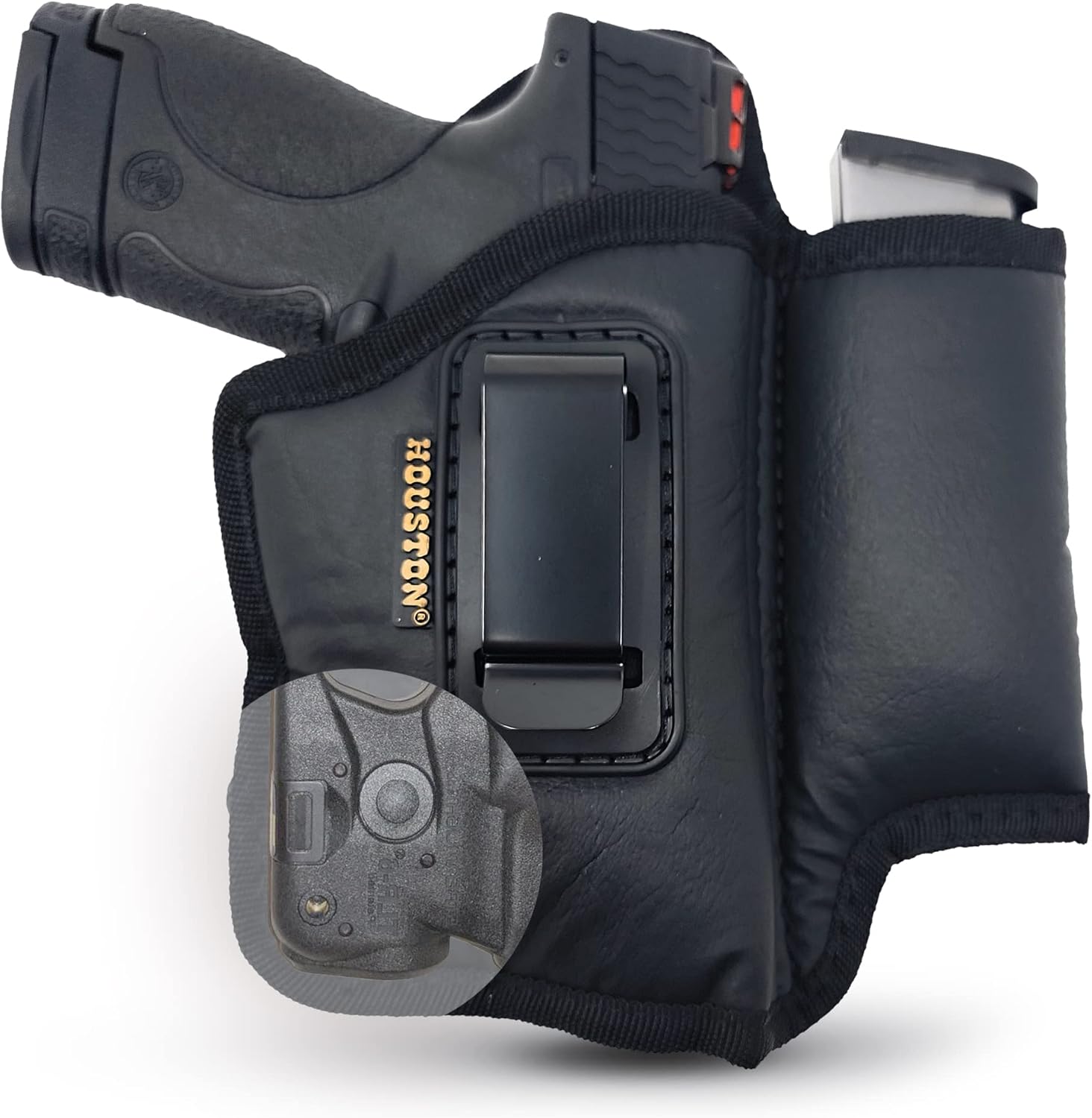 Houston Gun Holsters ECO-Leather IWB Holster with Mag & Laser, Fits Compact Double Stack Pistols 3.8-4.0" Barrel Glock 19 SIG P365 XMACRO Hellcat Pro Right Hand Concealed Carry
