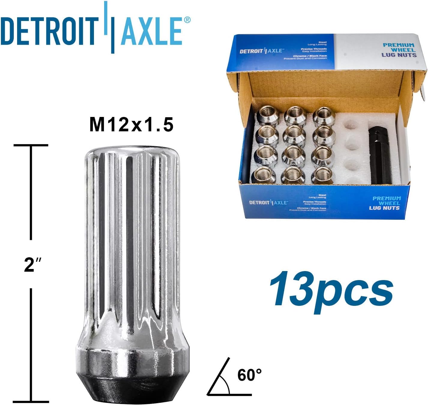Detroit Axle - 12x1.5 Wheel Lug Nuts for Chevy Trailblazer EXT SSR GMC Envoy XL XUV Buick Rainier Isuzu Ascender Chrome Wheel Lug Nuts w/One Key Replacement - 13pc Set