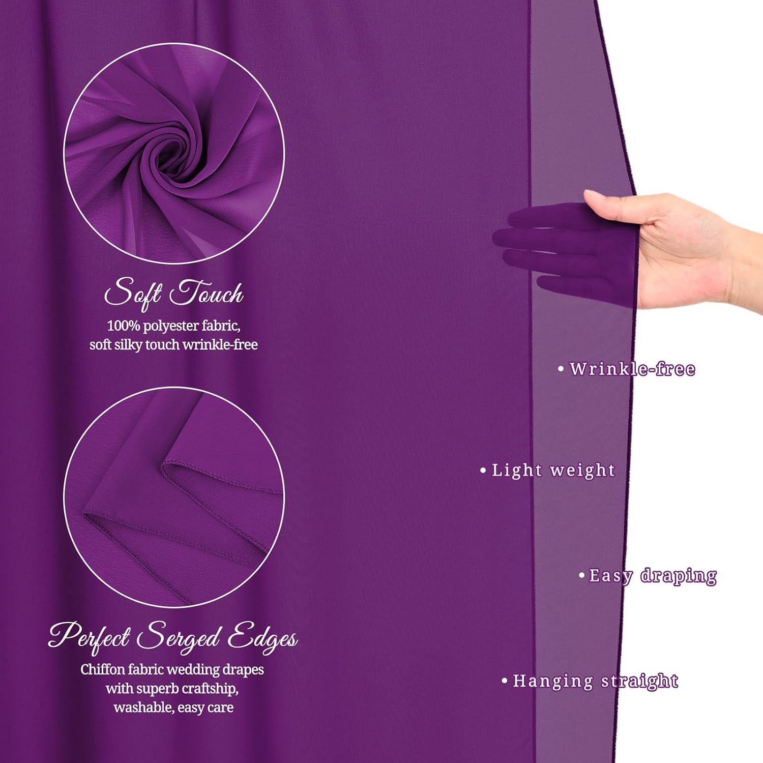 Wedding Arch Draping Fabric,4 Panels 28" x20ft Purple Wedding Arch Drapes for Ceremony Chiffon Fabric Drapes Arbor Drapery Decorations for Reception & Party