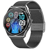 Knauermann PRO 3 Plus rund (2025), Gesundheitsuhr Smartwatch mit Telefoniefunktion, Brustkorb EKG Plus HRV und SOS Funktion, AMOLED Display- BT Bluetooth, Schlafapnoe, Milanaise Schwarz, 14-24