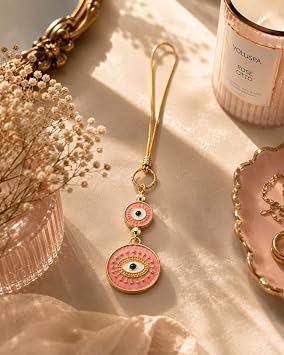 Özel Seri Pembe Nazar Boncuklu Araba Dikiz Aynası Süsü – Luxury Gold Detaylı Premium Araç İçi Aksesuar – Kadınlara Özel Estetik Oto Dekoru