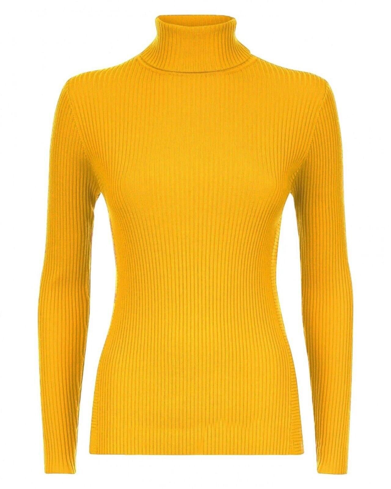GUBA Womens Polo Neck TOP Ribbed Ladies ROLL Turtle HIGH Neck Jumper Long Sleeve Mustard