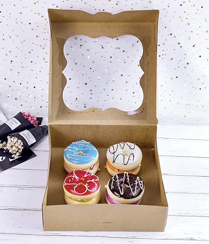 Miniatura 9 de CHERRY Paquete de 15 cajas de panadería marrones de 10 x 10 x 3 pulgadas con ventana de PVC para tartas y galletas, caja pequeña de papel kraft