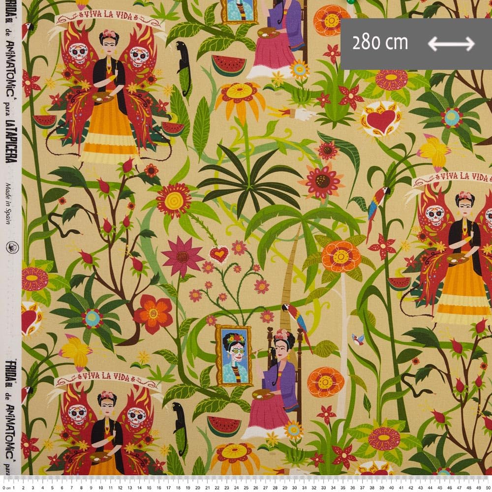 Kt KILOtissu tkanina lniana druk cyfrowy Half Panama 100% bawełna organiczna certyfikat Öko-Tex Standard 100, 100 cm długości x 280 cm szerokości | Frida - beżowy - 1 metr