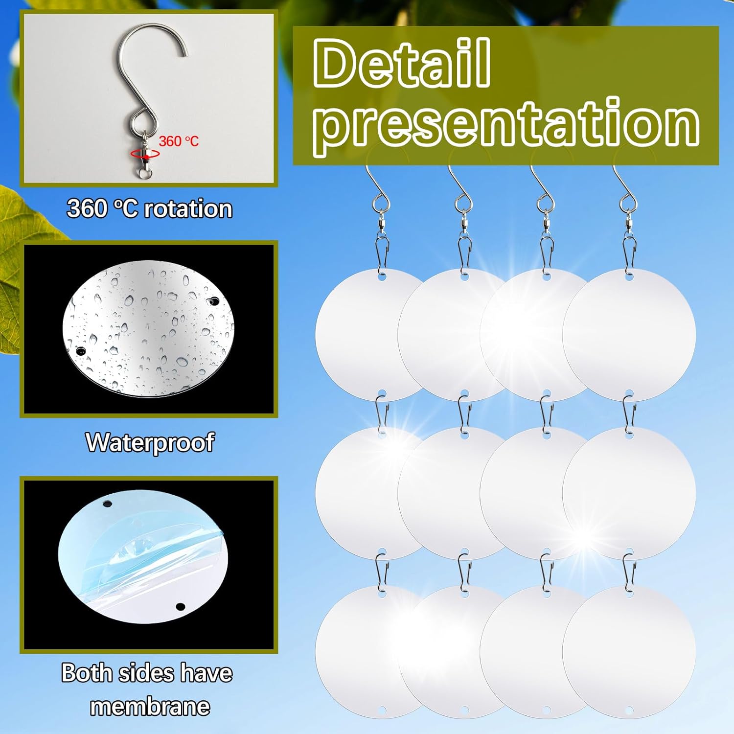 30 PCS Reflective Bird Scare Discs Set,Bird reflectors,Bird Scarer Discs Set Pigeon Deterrent,Pigeons Away from House,Bird Window Strike Prevention,Woodpecker Deterrent for House - Image 3