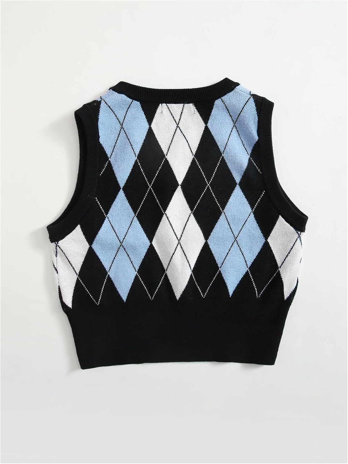 Floerns Women's Argyle Plaid V Neck Sweater Vest Sleeveless Knitted Casual Crop Tops