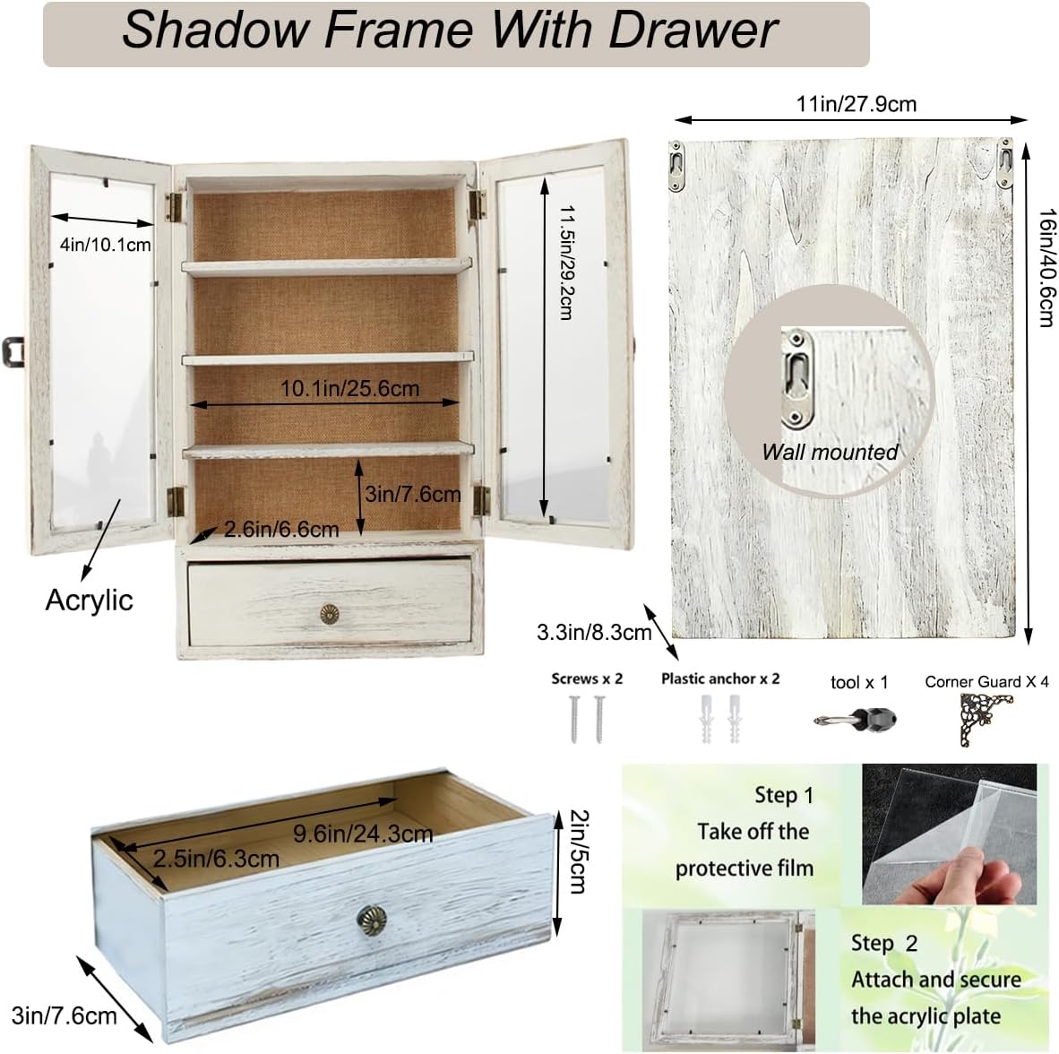 11x16 Shadow Boxes Display Cases with Shelves, Deep Memory Box for Memorabilia Flower Awards Medals Wedding Photos,Coin Display Box,Art collecti (Carbon)
