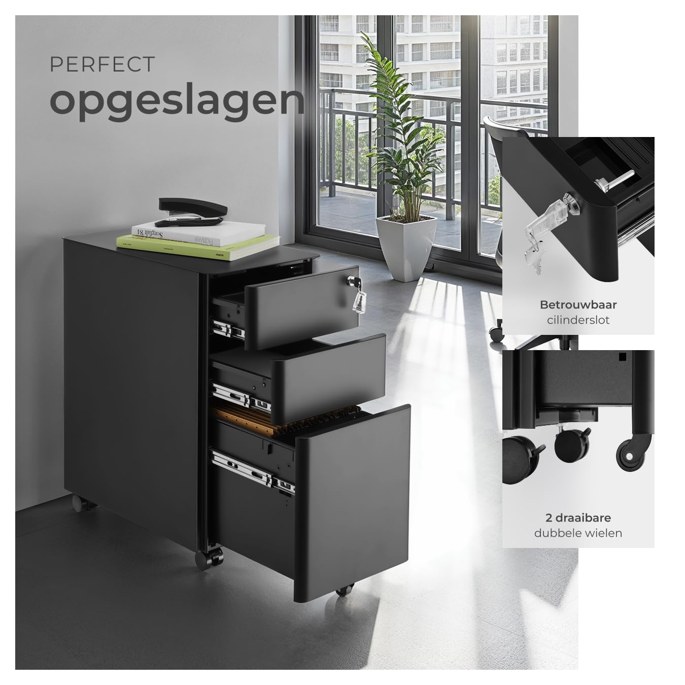 Tectake Rolcontainer Vagur - 2 Afsluitbare Lades - Zwart
