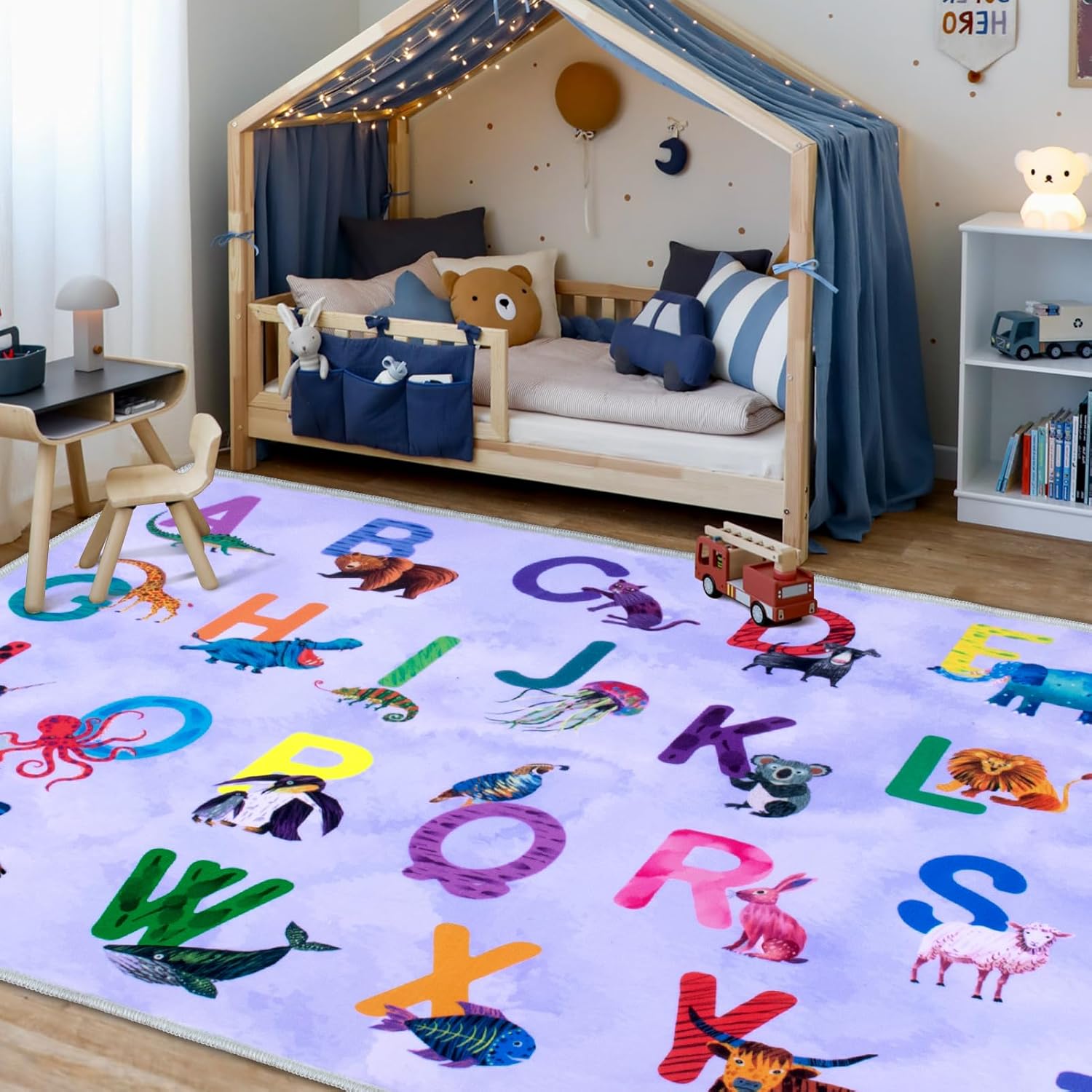 Classroom Rug Elementary Colorful Alphabet Kids Rugs for Playroom Machine Washable Nursery Rugs for ChildrenToddlers Bedroom