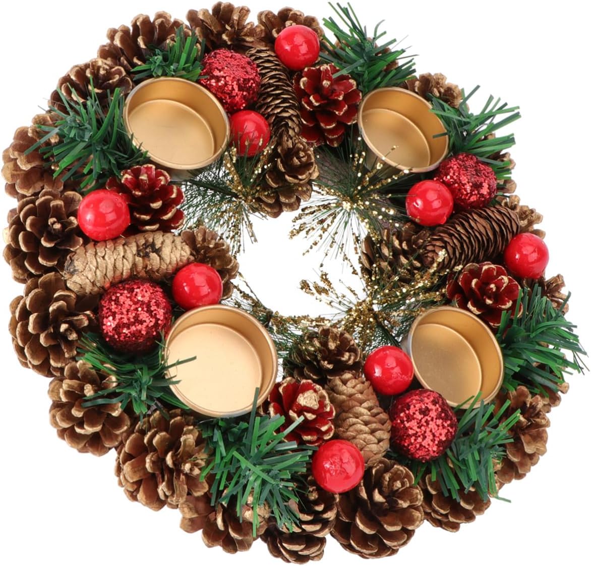 Christmas Candlestick Wreath 27cm Handmade Candleholder Decor Desktop Centerpiece for Holiday Table Decoration