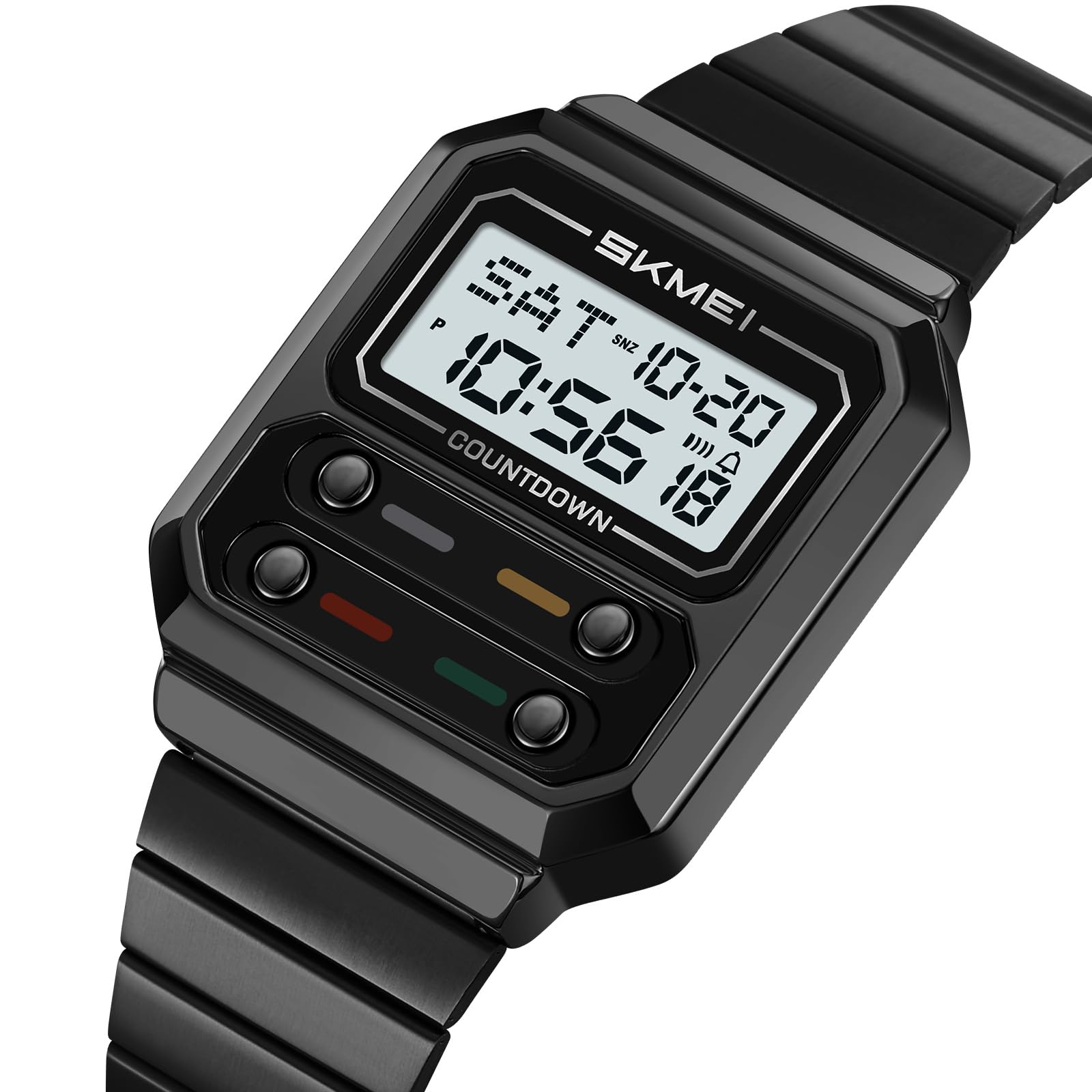 Gosasa Orologio digitale da uomo, stile retrò, quadrato, in acciaio inox