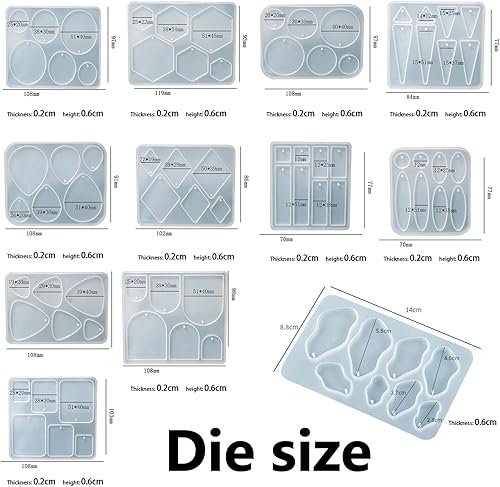 Miniatura 7 de Moldes de resina para joyas 12 piezas de moldes de resina para pendientes de silicona con agujero variedad de formas y tamaños de moldes de joyería