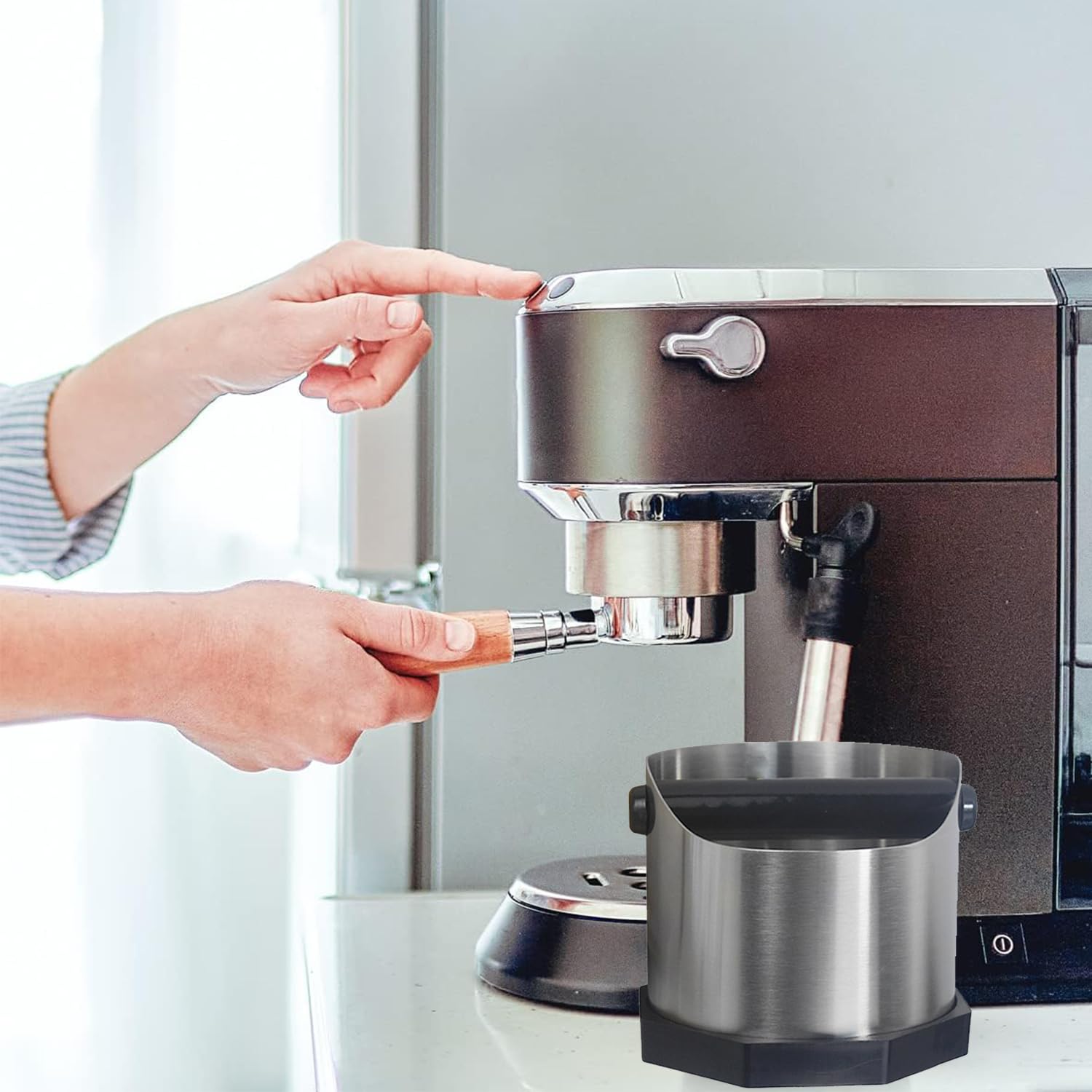 Scatola Fondi Caffè, Caffè Fondi Caffe Knock Box, Contenitore Per Fondi Caffè Inox, Knock Box Caffè Argent, Inox, Palo Principale Staccabile, Adatto per Caffè, Ristoranti Occidentali, Bar, Cucine