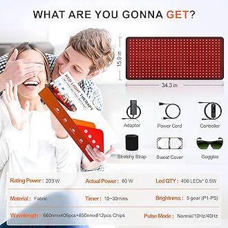 Red Light Therapy Mat for Body, 406 LEDs 34.3"x15.9" Near Infrared Light Therapy Pad, 660nm & 850nm Light Blanket for Back Shoulder Waist Muscle Pain Relief with Smart Temp & Timer, 60W