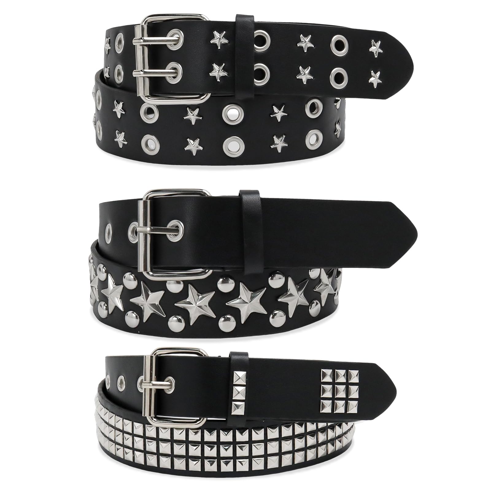 AEXHOT 3 Pcs Black Studded Belt Y2K Belt Star Gothic Punk Rock
